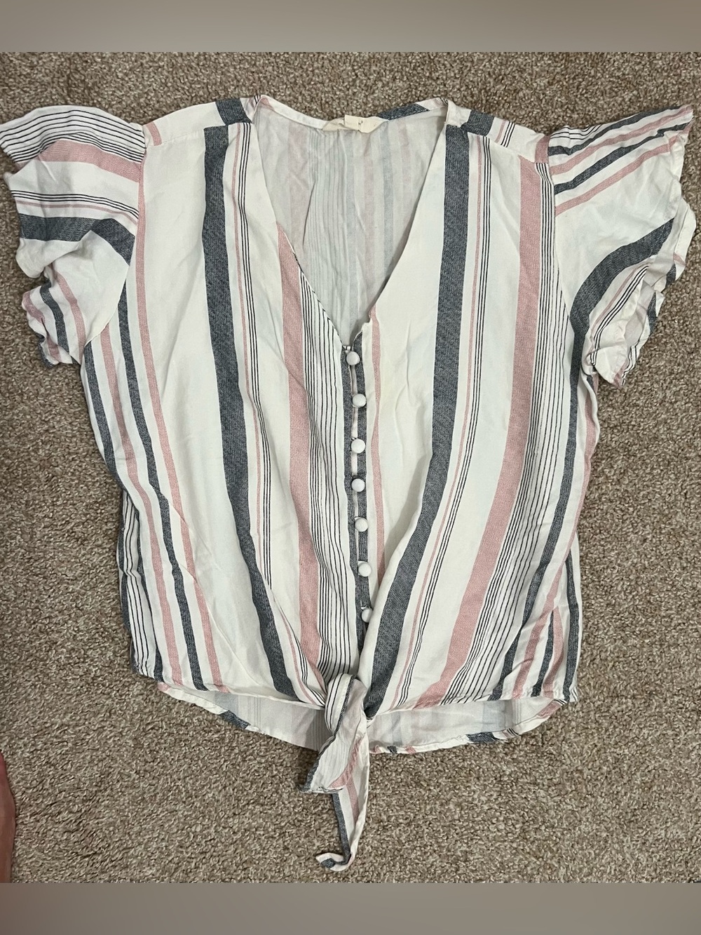 Sim & Sam Striped Tie-Front V-Neck Top Size Large